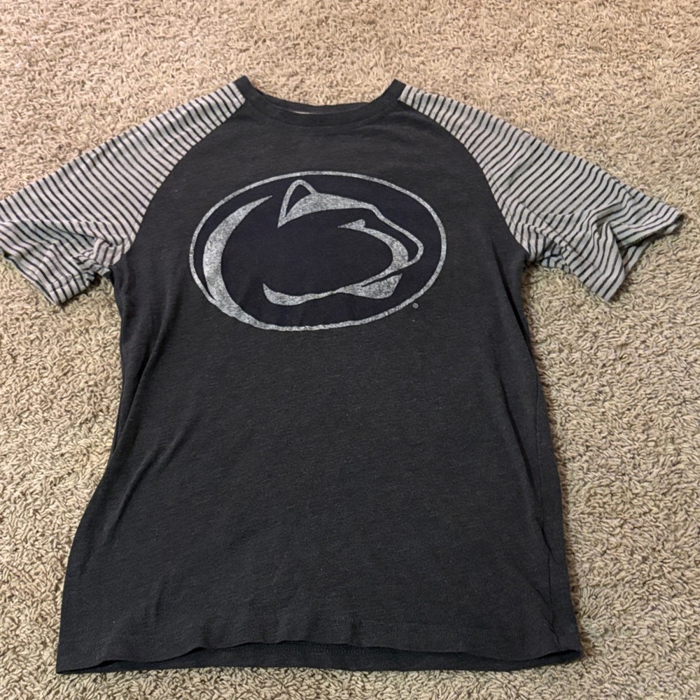 Ladies Striped Sleeve Graphic Tee
